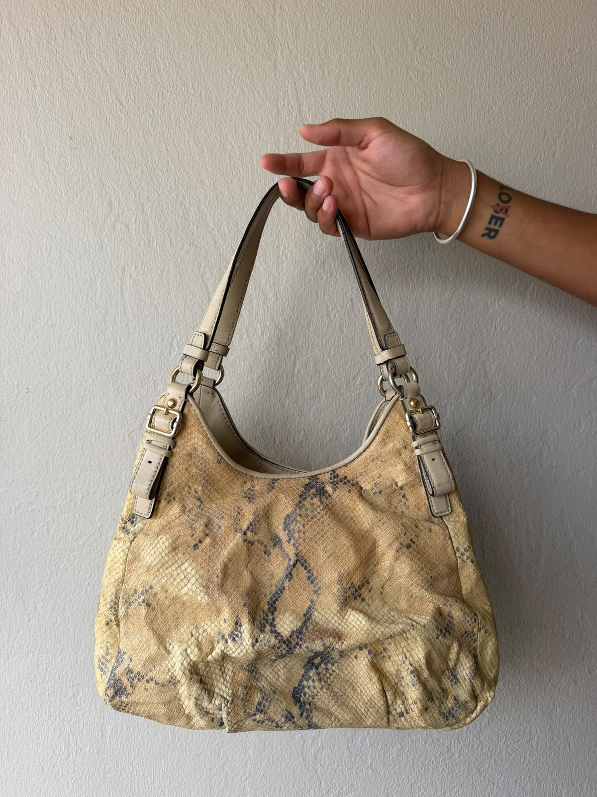 Beige Snakeskin Coach Shoulder Bag