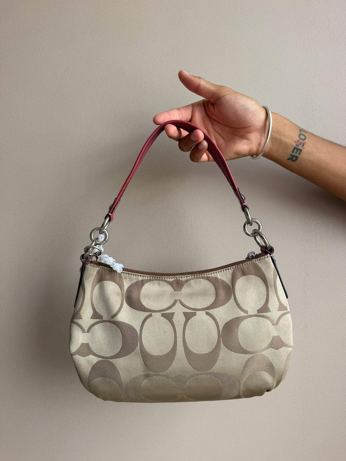 Pink Cherry Charm Signature Coach Bag