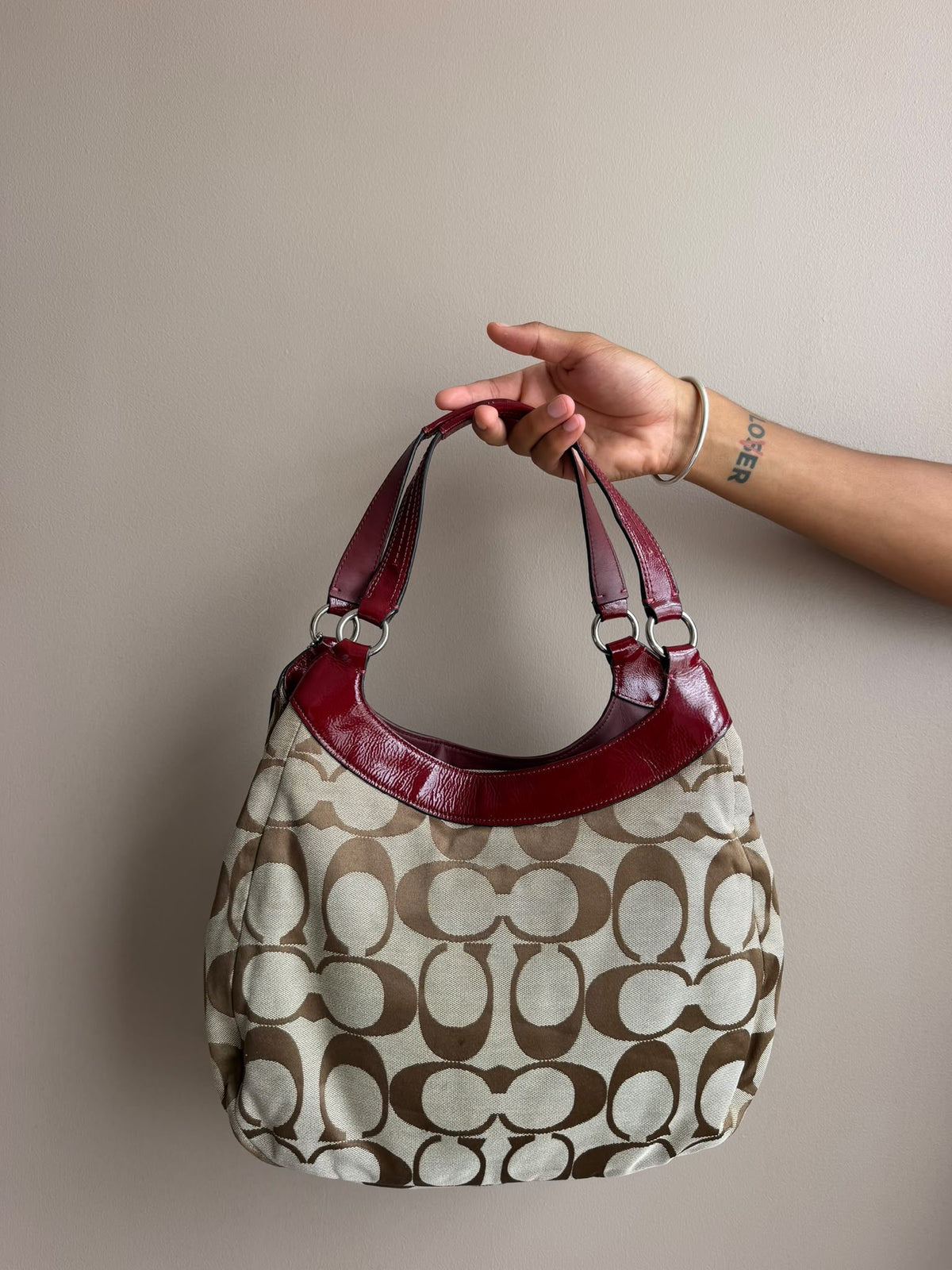Burgundy Signature Coach Hobo Bag