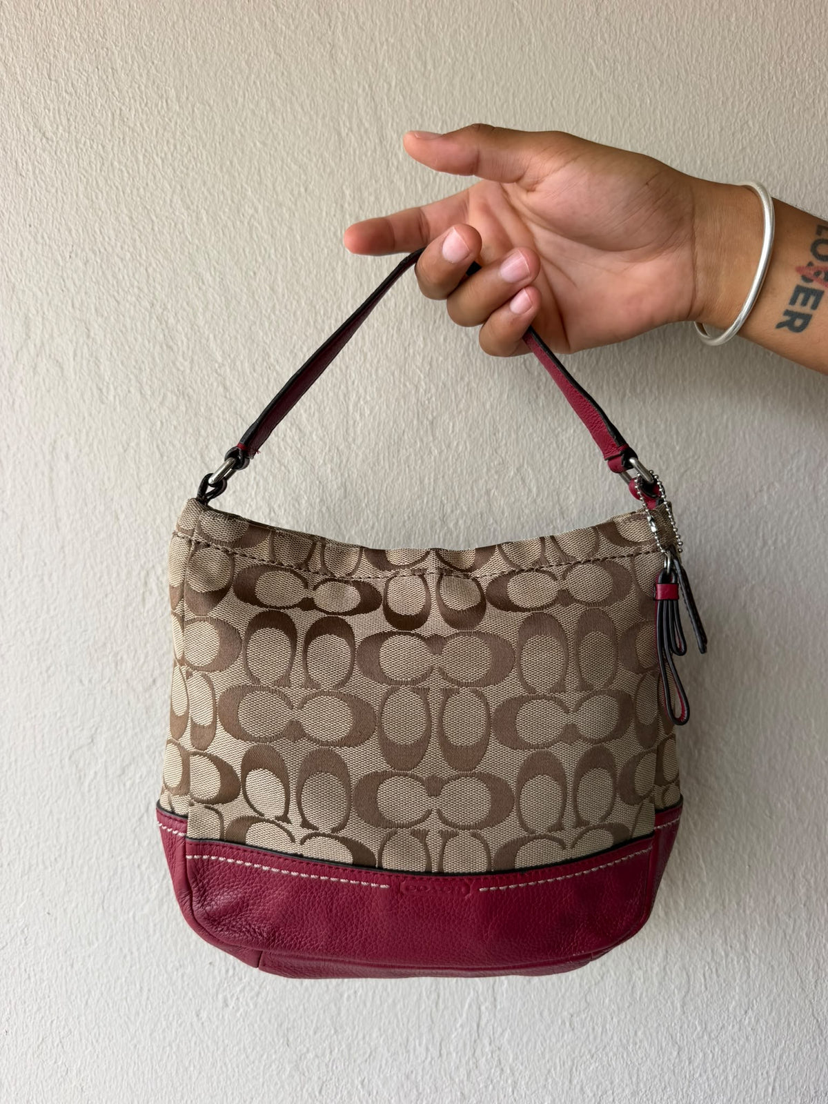 Red Trim Signature Coach Shoulder Bag