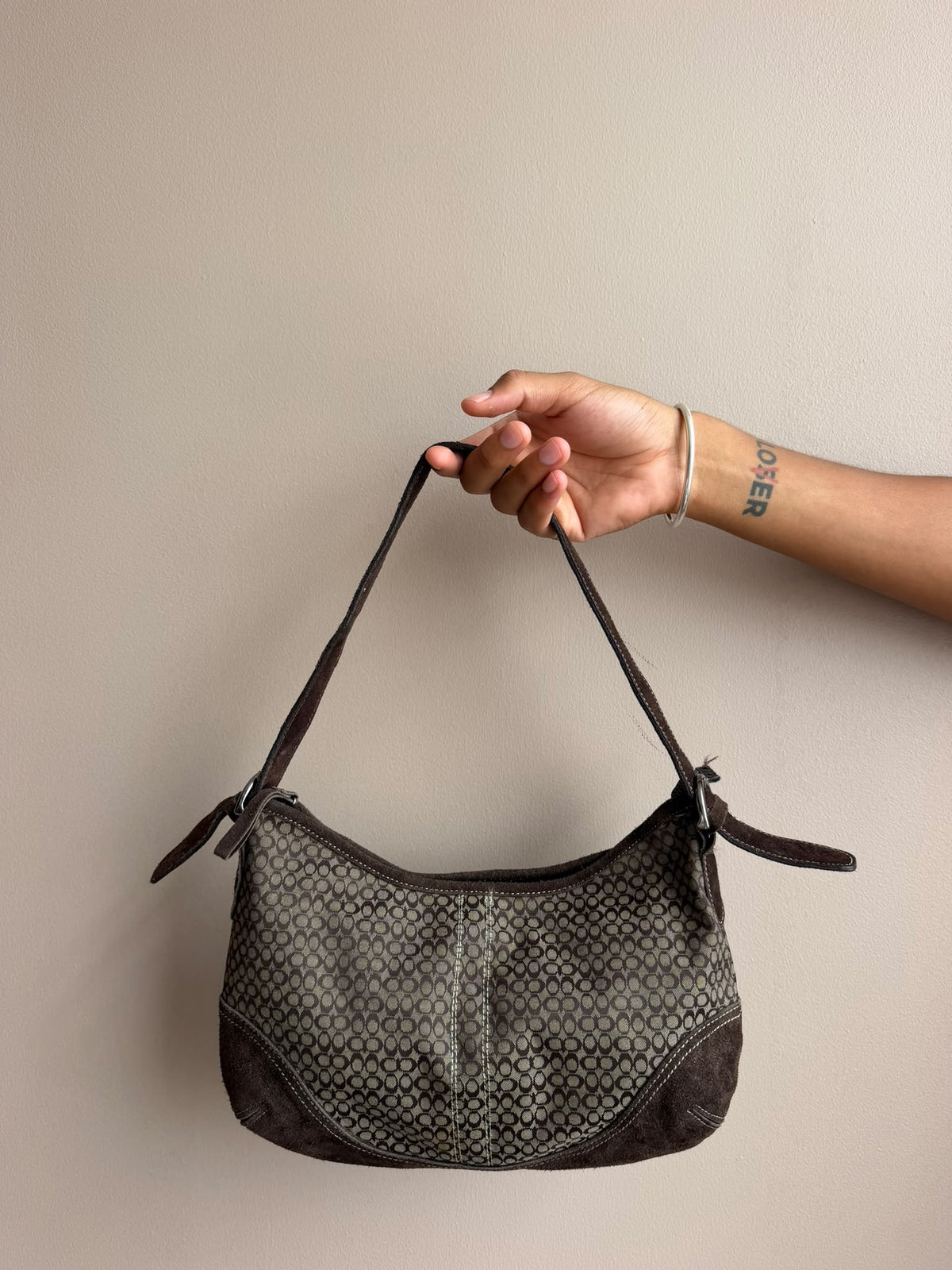Brown Mini Signature Coach Shoulder Bag