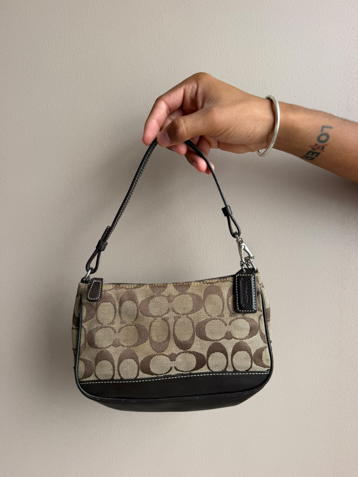 Black Trim Signature Coach Shoulder Bag