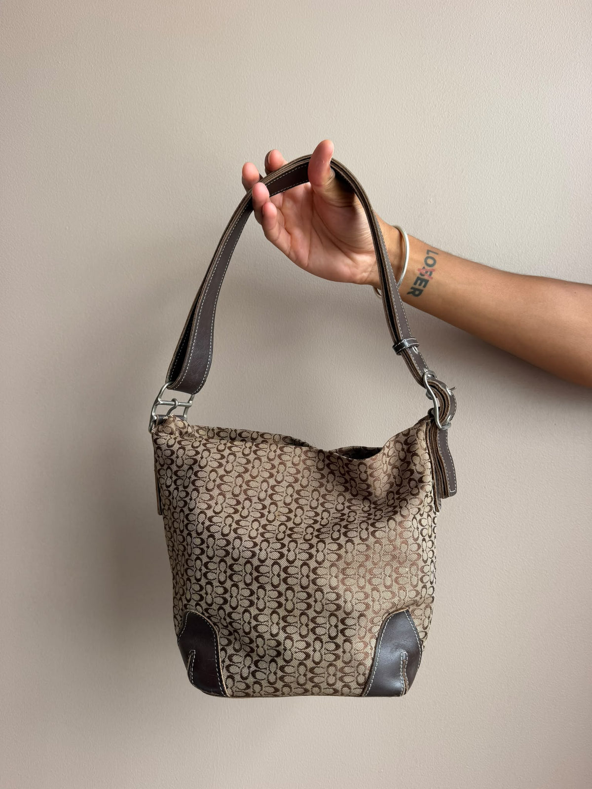 Brown Mini Signature Coach Bucket Bag