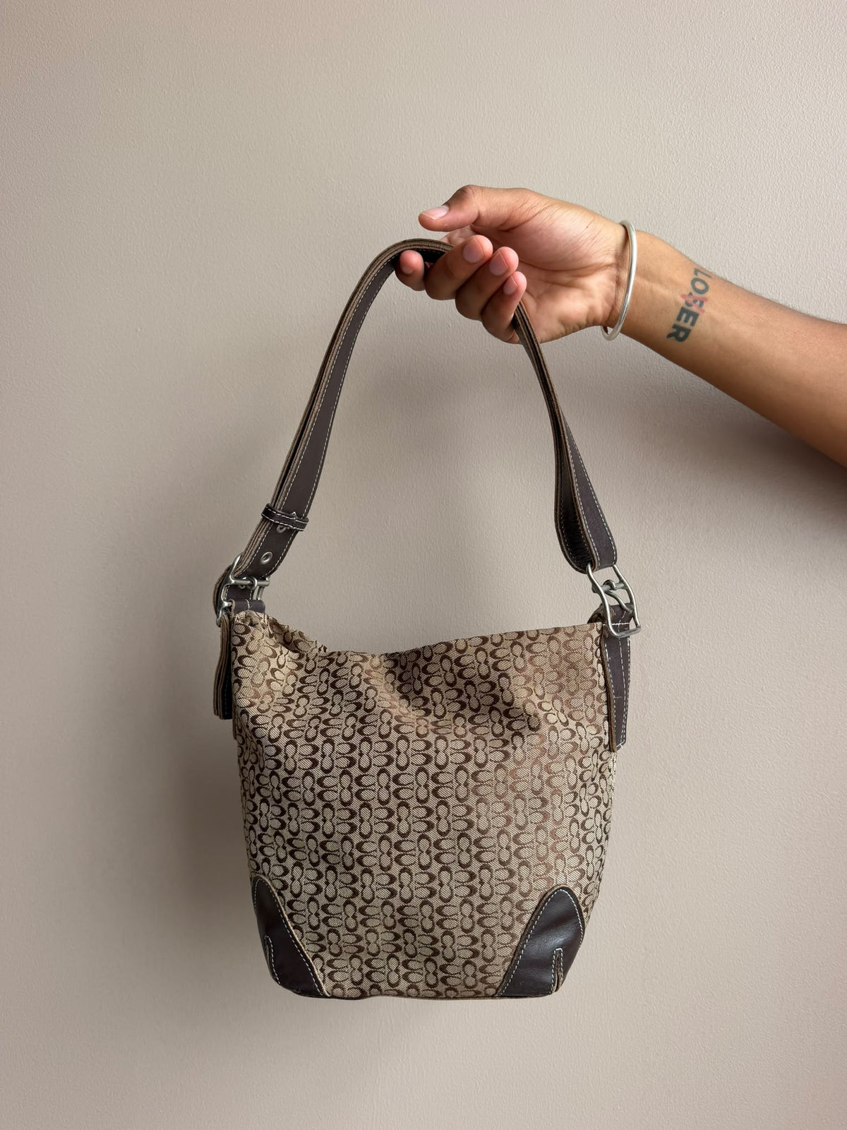 Brown Mini Signature Coach Bucket Bag