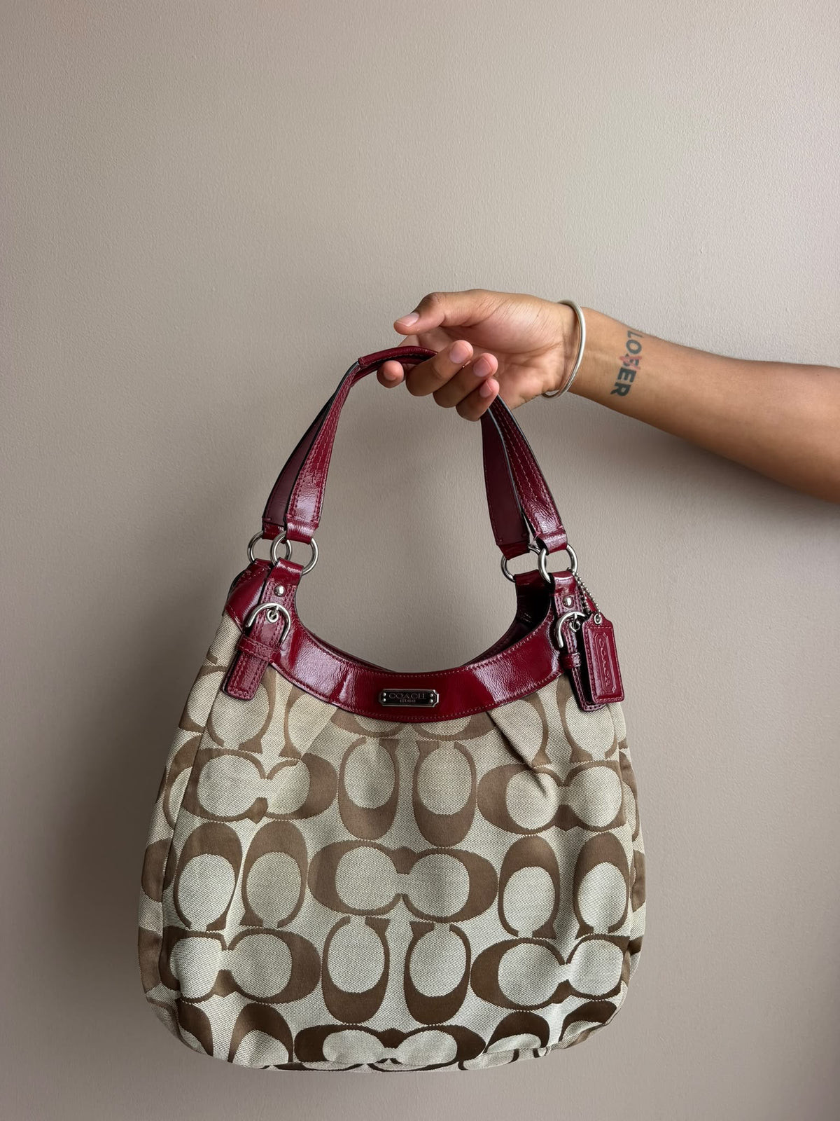 Burgundy Signature Coach Hobo Bag