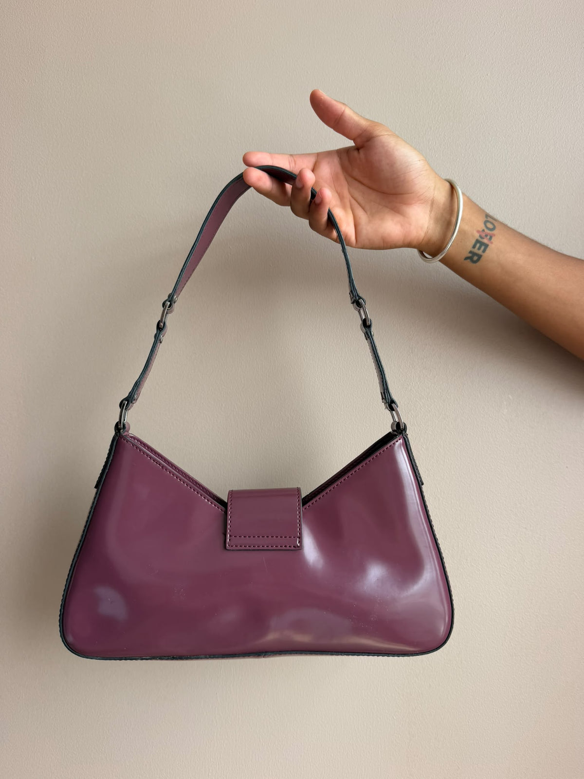 Purple Patent Guess Shoulder Bag