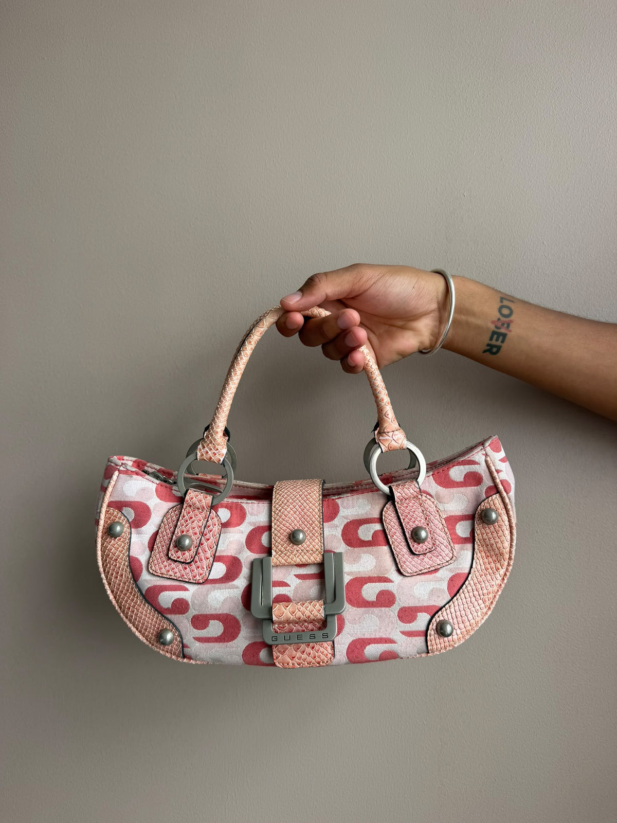 Pink Monogram Guess Handbag