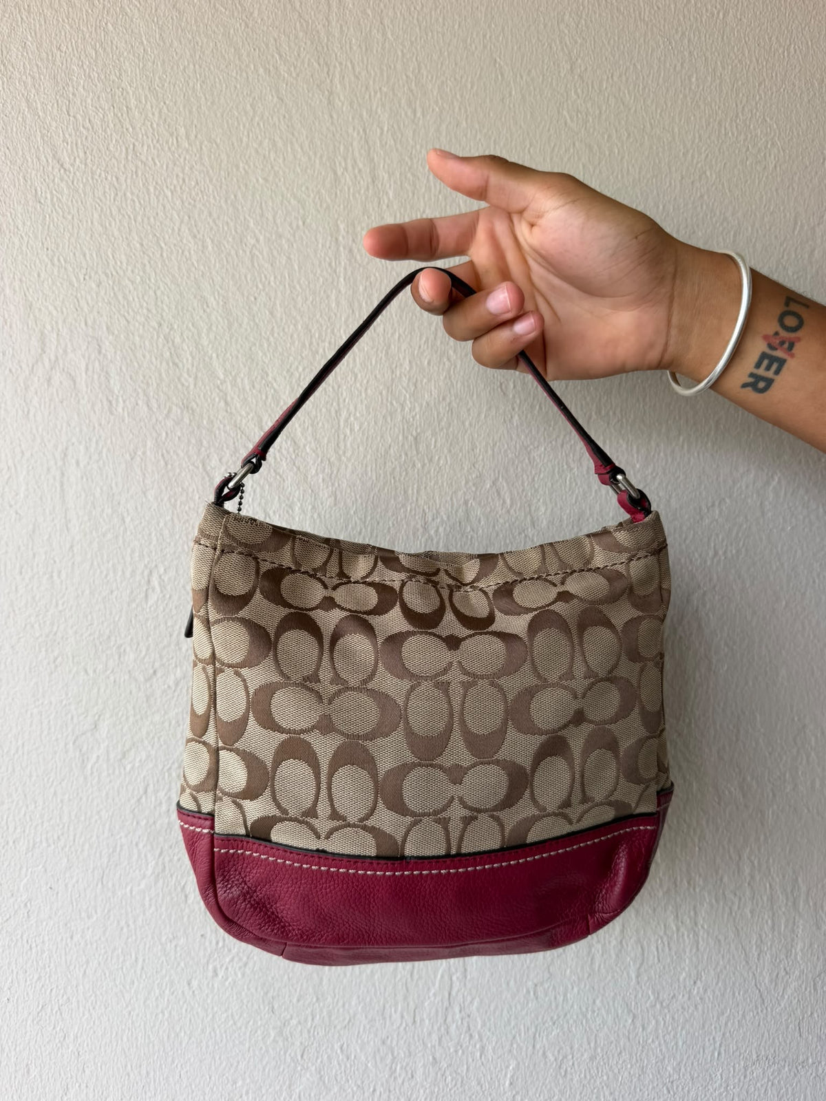 Red Trim Signature Coach Shoulder Bag