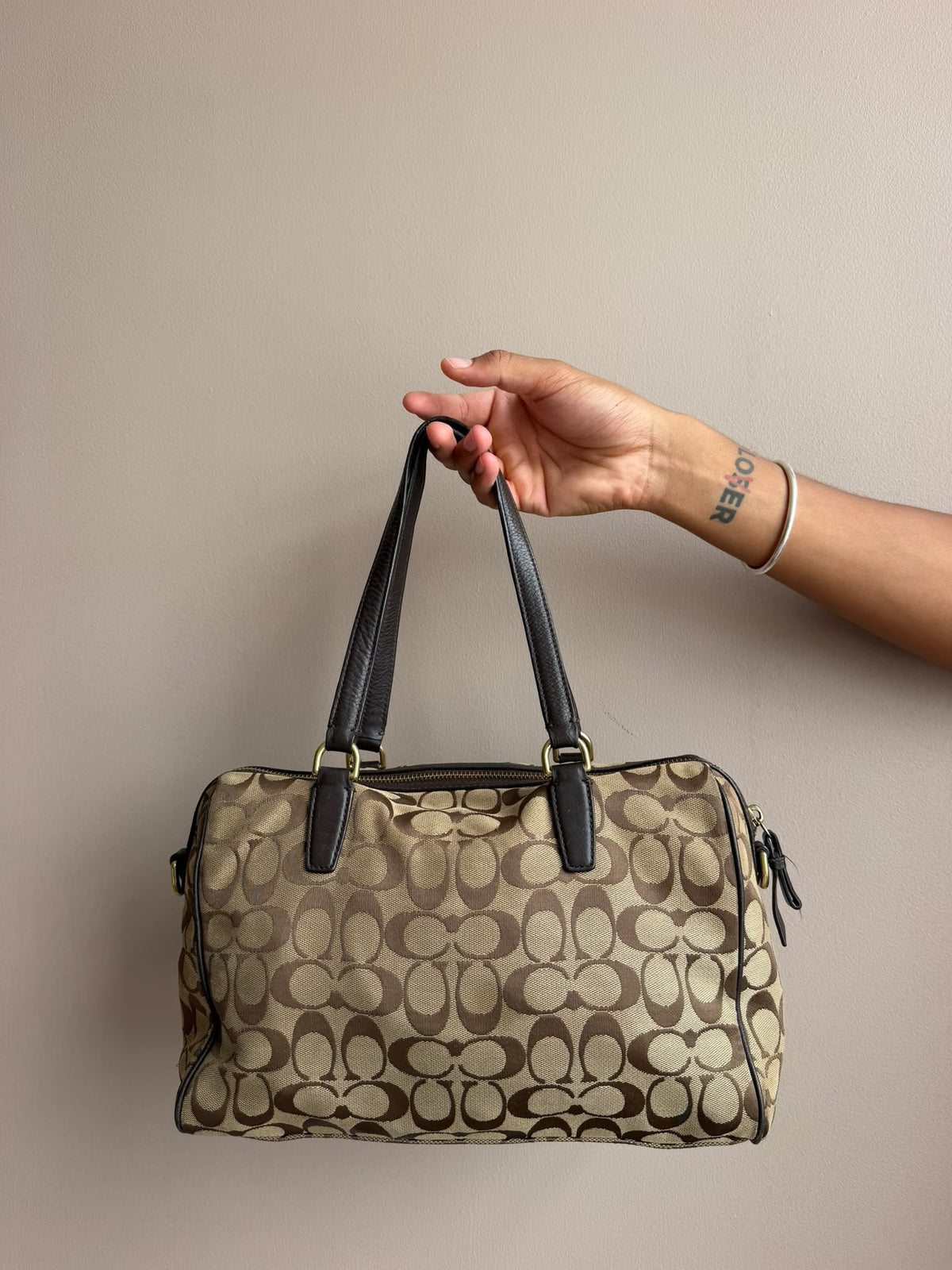 Green Stripe Signature Coach Handbag