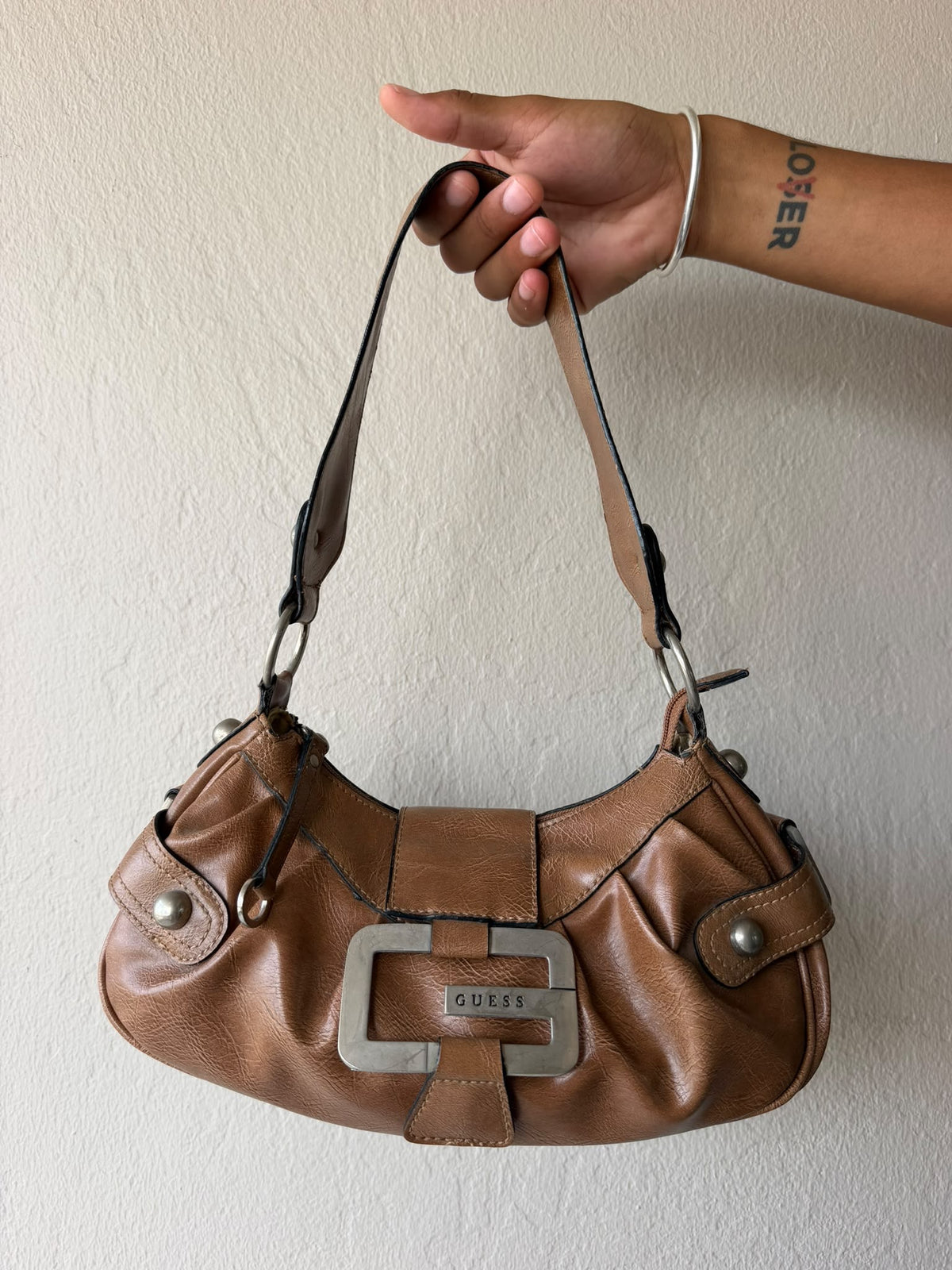 Brown Buckle Guess Shoulder Bag