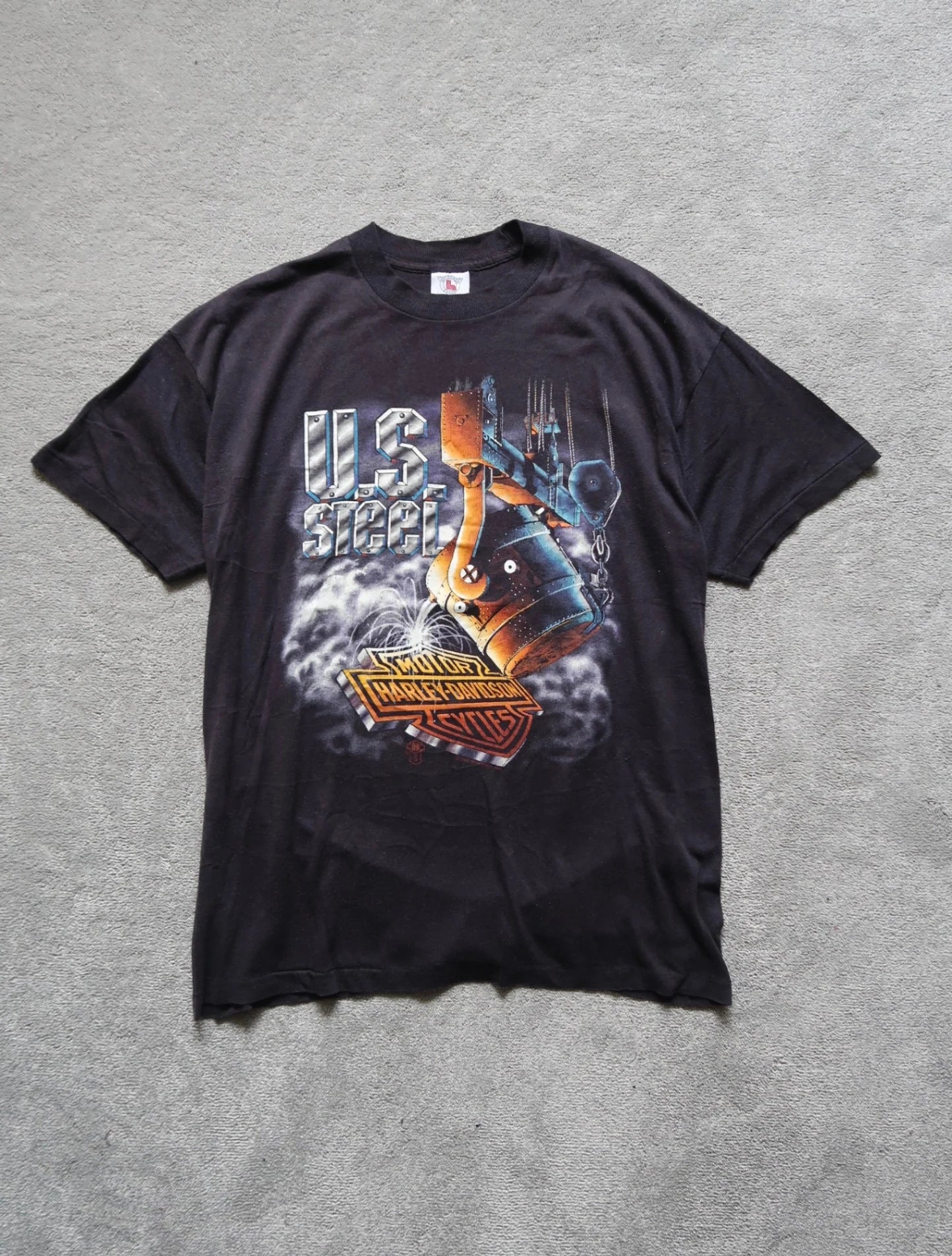 Black Harley-davidson 1988 U.S. Steel T-shirt - L